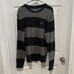 American Eagle Outfitters Charcoal and Black Striped Long Sleeve Shirt